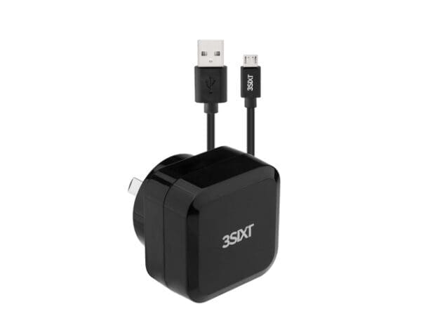 3sixT Wall Charger AU 5.4A + Micro USB Cable 1m - Black