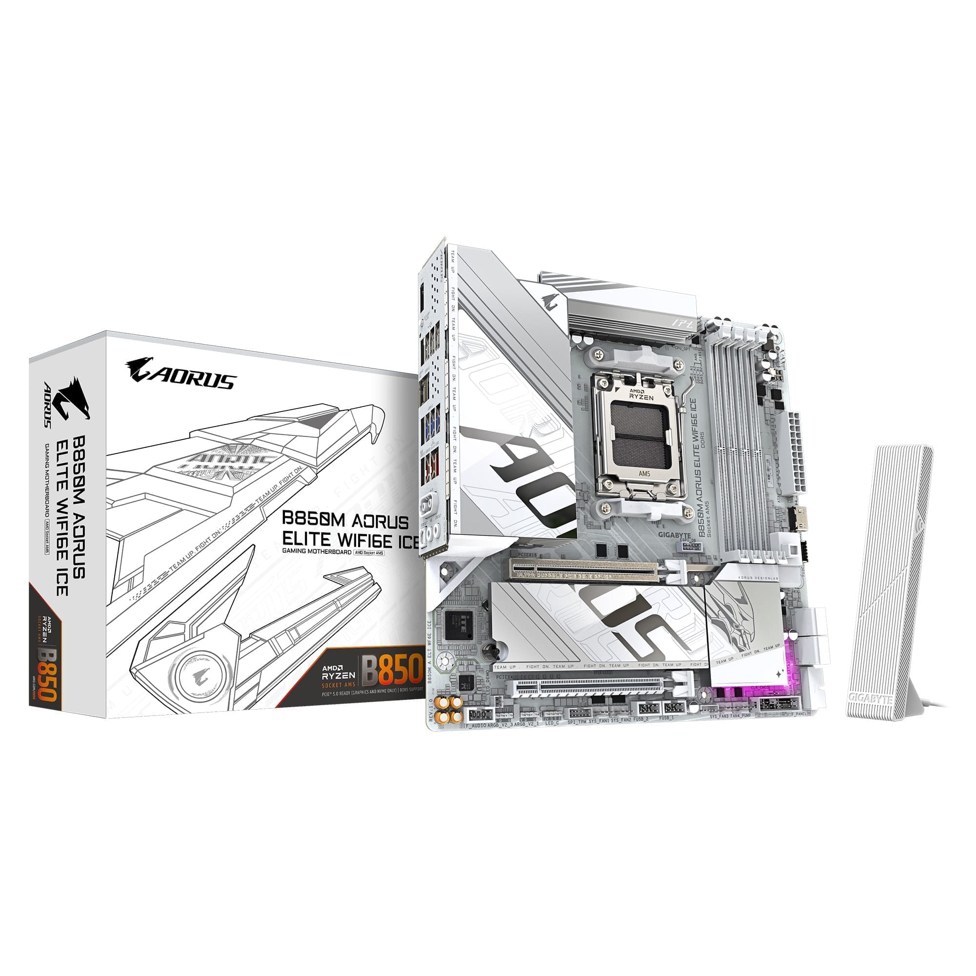 Gigabyte B850M A ELT WF6E ICE, AMD AM5, 4 x DDR5 up to 256 GB, 1 x HDMI, 1 x PCI Express x16, 2 x M.2, 4 x SATA, 9 x USB 3.2
