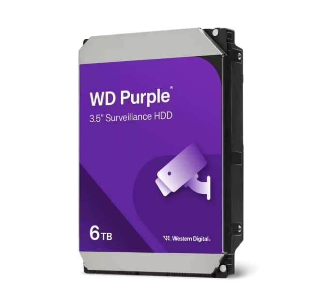 Western Digital WD Purple 6TB 3.5" Surveillance HDD 5400RPM 64MB SATA3 175MB/s 180TBW 24x7 64 Cameras AV NVR DVR 1.5mil MTBF 3yrs