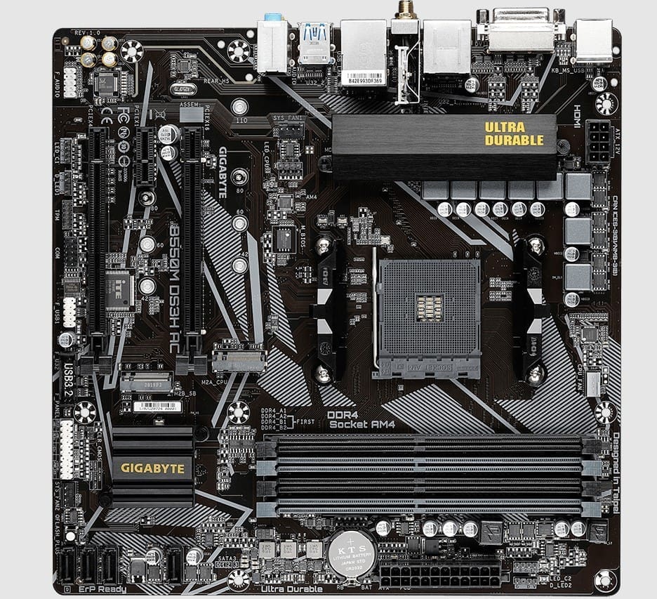 Gigabyte B550M DS3H AC AM4 Ryzen mATX Motherboard, 4x DDR4, 3x PCI-e, 2x M.2, 4x SATA III, RAID 0/1/10, 4x USB 3.2, 4x USB 2.0