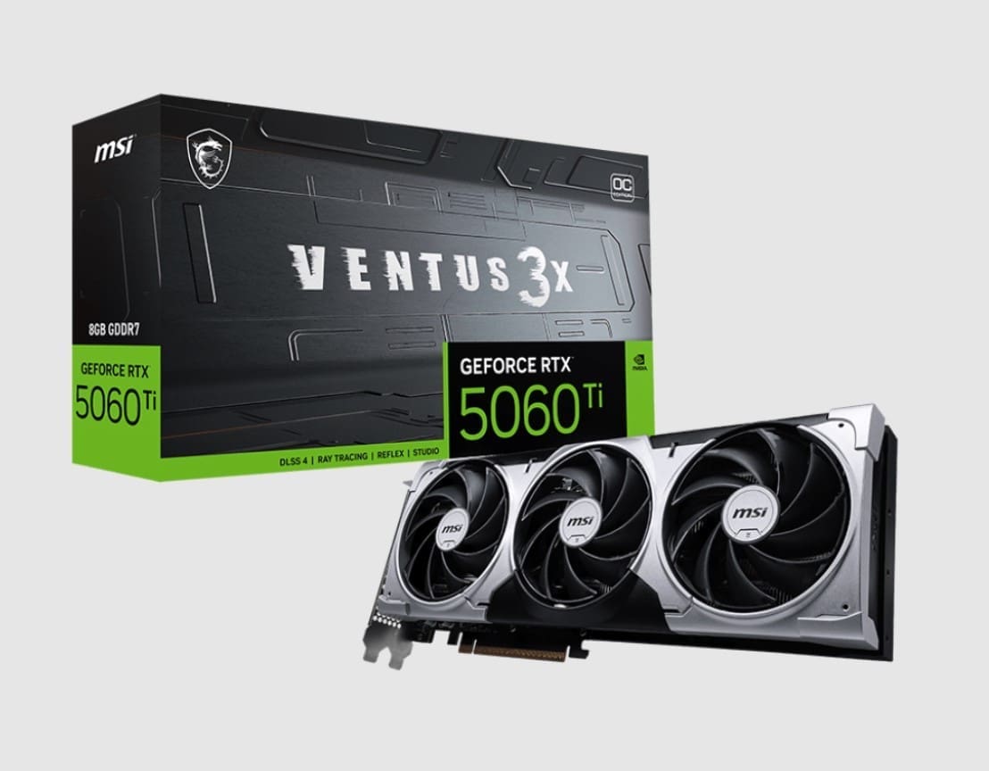MSI nVidia GeForce RTX™ 5060 Ti 8G VENTUS 3X OC, PCI Express® Gen 5 x 16, Boost: 2602 MHz, CUDA 4608 Units, 8GB GDDR7, HDMI™ x 1