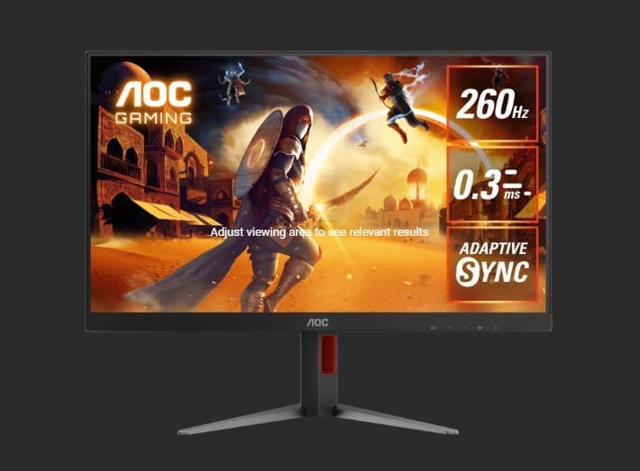 AOC 27" Gaming Monitor – QHD 260Hz (OC), 0.3ms MPRT, IPS panel, 118% sRGB, 1.07B colors, DP 1.4+DSC, HDMI 2.0, Delta E<2, fully adjustable stand