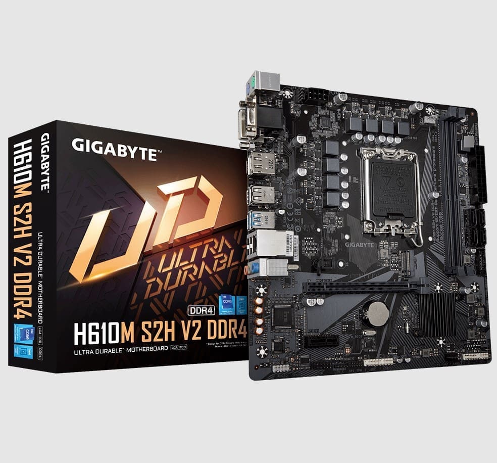 Gigabyte H610M S2H V2 DDR4 Motherboard with 6+1+1 Hybrid Phases Digital VRM Design, PCIe 4.0* Design, Gen3 x4 M.2, DisplayPort / HDMI