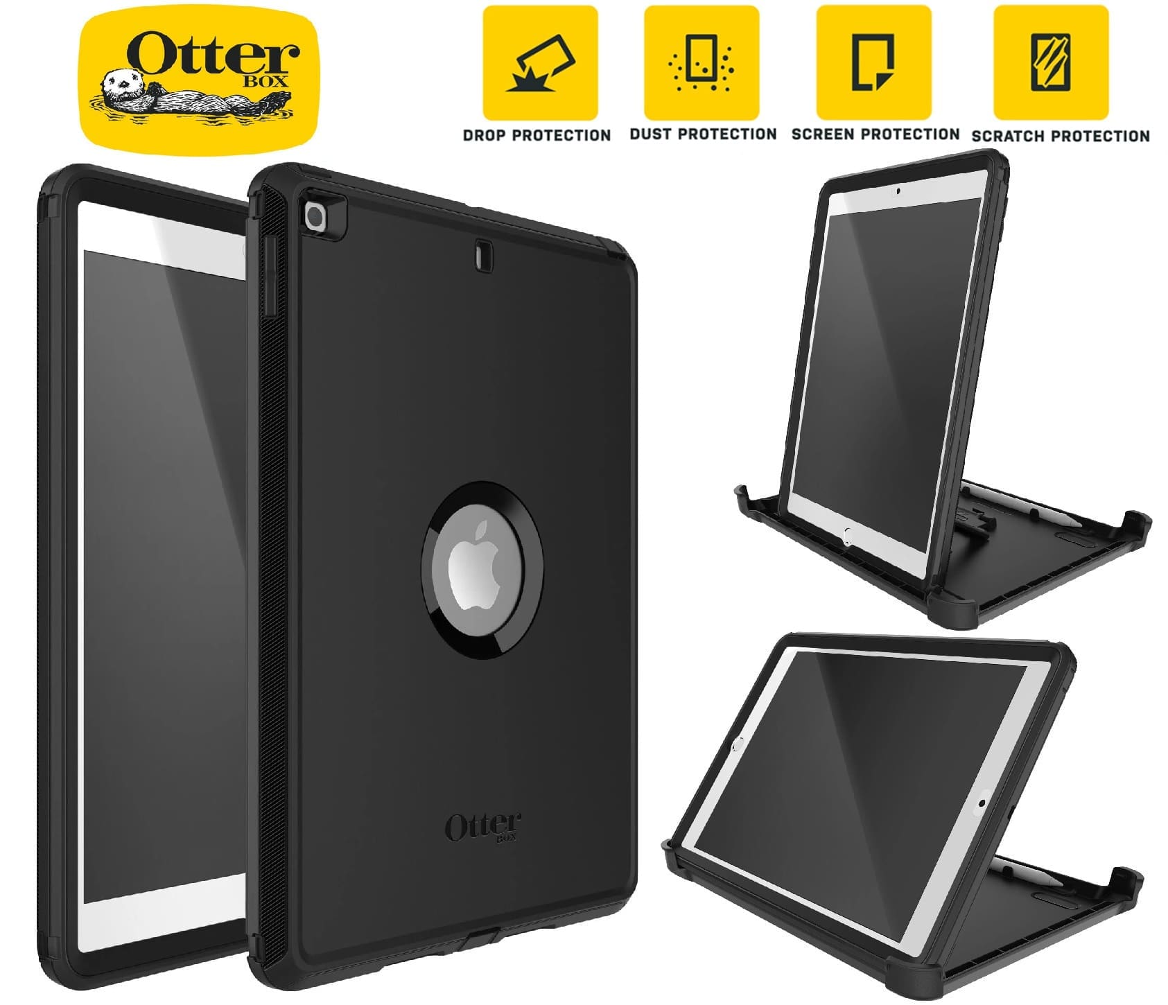 OtterBox Defender Apple iPad (10.2") (9th/8th/7th Gen) Case Black - No Retail Packaging - (77-62035), DROP+ 2X Military Standard, 7 Years Warranty