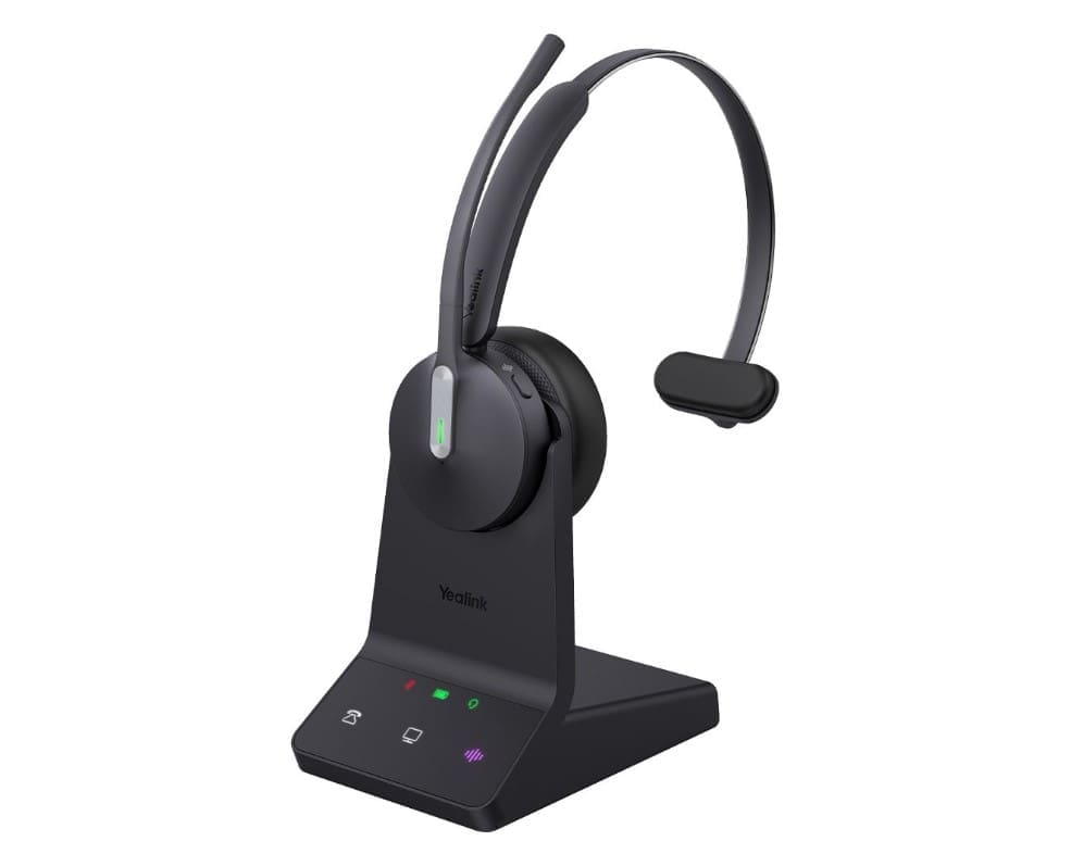 Yealink WH64 Mono Teams DECT Wireless Headset, DECT Bluetooth Wireless Technology, 3-Mic Noise Cancellation, Charging Stands, Carrying Bag
