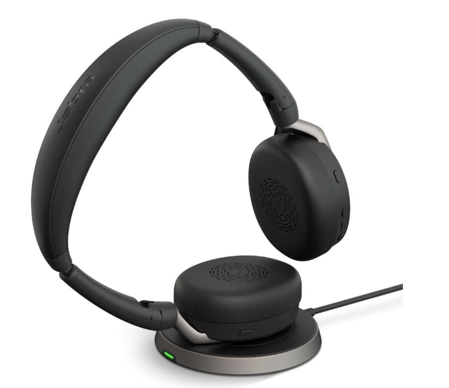 Jabra Evolve2 65 Flex UC Stereo Bluetooth Headset, Link380c USB-C Dongle Wireless Charging Stand Included, Foldable Design, 2Yr Warranty, ANC