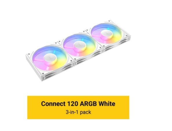 Antec Connect C120 ARGB White Performance 120mm 4-pin PWM | LED: 3-pin Vibration Absorbing and Anti-Noise Pads Easy Assemble 3pack Case Fans