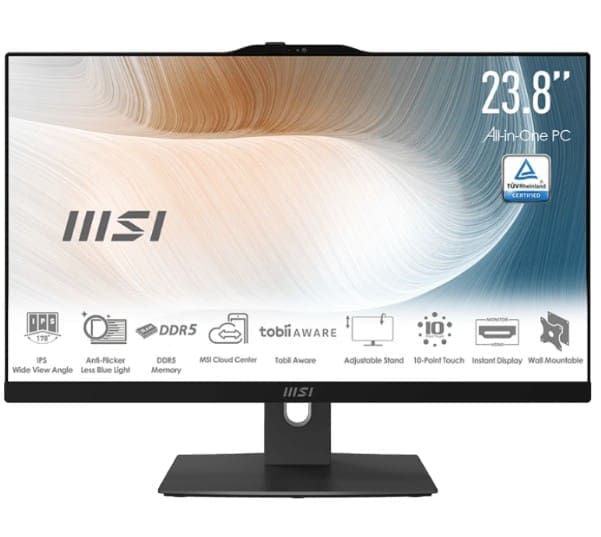 MSI Modern AM242TP 1M-1834AU AIO, Black, 23.8" 10 Points Touch Screen, Core 5 120U/D5 2x8G/1TB SSD/WiFi6/Webcam/Wired KBM/Win11Pro/3