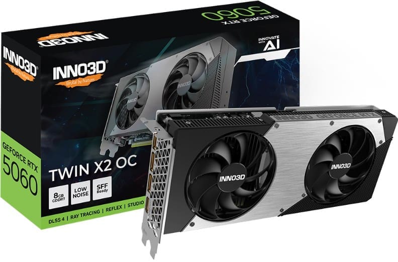 INNO3D nVidia GeForce RTX 5060 TWIN X2 OC 8GB GDDR7 2527MHz Boost Clock, RAM 28Gbps, 3xDP, 1xHDMI 250x116x41mm