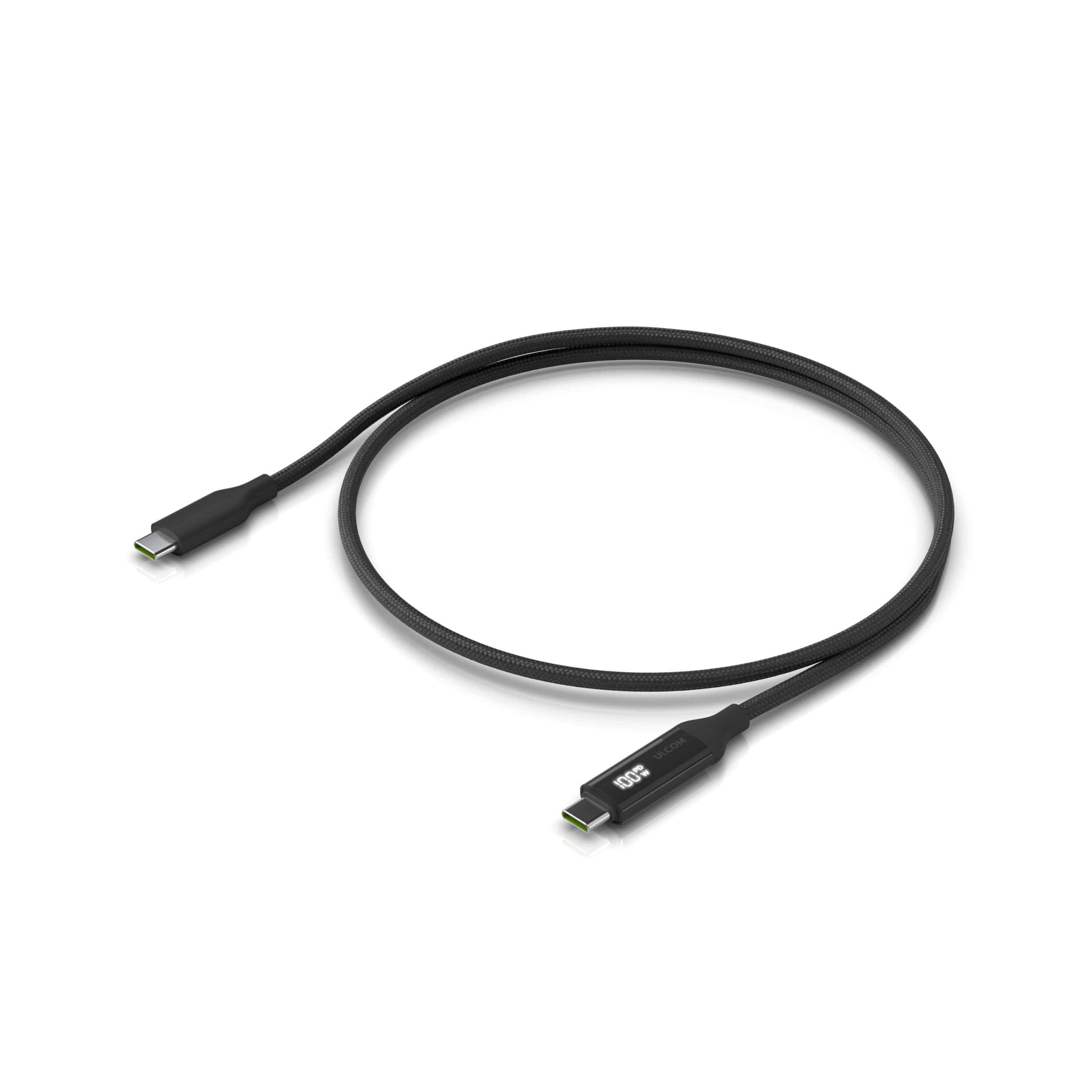 Ubiquiti USB-C Cable with Charge Display,Length 1M, Black, Braided Power Data Cable With A Double-sided Charge Display,100W Max Power Output
