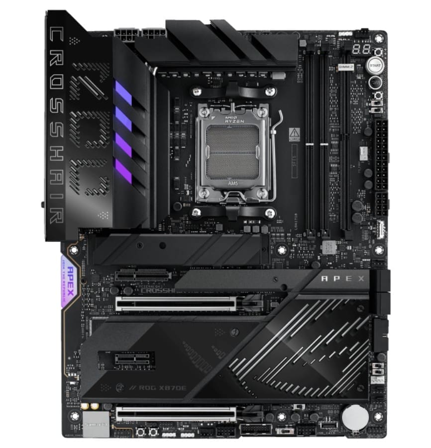 ASUS AMD ROG CROSSHAIR X870E APEX (AM5) ATX Motherboard, DDR5, 18+2+2 Power Stages, AI Cache Boost, PCie 5,0 2x X16, 3x M.2, USB 4, Wi-Fi 7