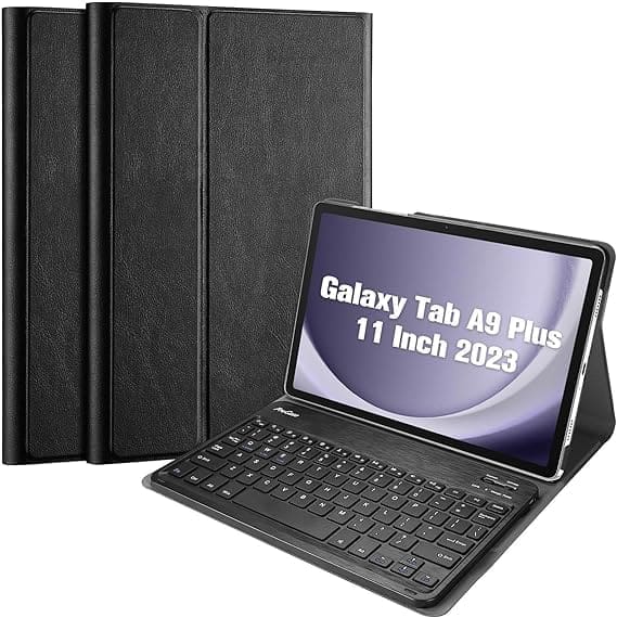 USP Samsung Galaxy Tab A9+ (11') Keyboard With Case Black - 3.0 ABS, Magnetic, PU Leather Covering, Front Rear Facing Camera Holes