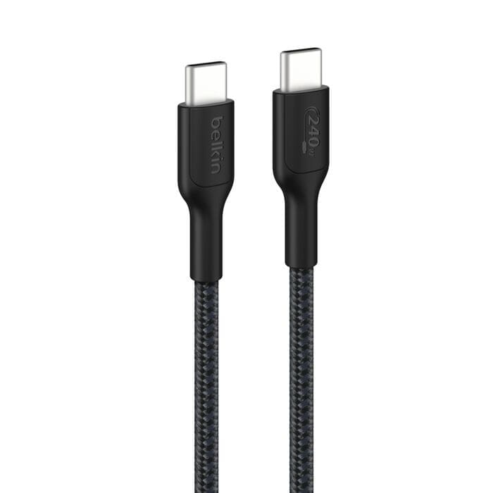 Belkin BoostCharge Pro Braided USB-C To USB-C Cable (2M) - Black (CAB025FQ2MBK), 5A/240W, 480Mbps, 350K+ Bend, USB-IF Certified, 2 Years Warranty