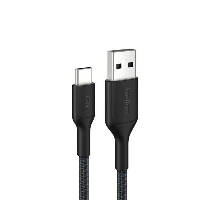 Belkin BoostCharge Pro Braided USB-C to USB-A Cable (1M) - Black (CAB022fq1MBK), 3A/15W, 480Mbps, 350K+ Bends, Apple,USB-IF Certified,2 Years Warranty