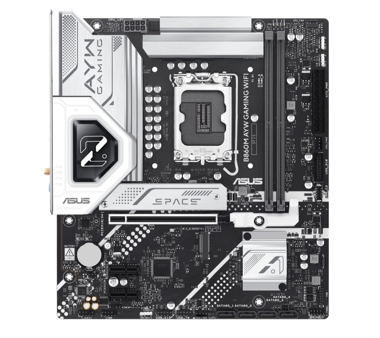 ASUS B860M AYW GAMING WIFI Micro-ATX Motherboard Up to 128GB DDR5 (2x Slots), 1 x PCIe 4.0, 2 x M.2 slots, WiFi 6,