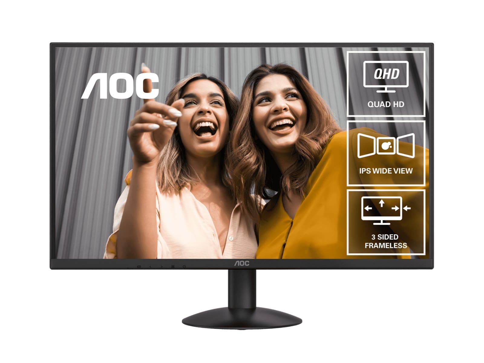 AOC 27" IPS Q27B30E: 2560×1440 @ 75Hz, 4ms GtG, 300 nits brightness, sRGB 118%, HDMI 1.4 DP 1.4, tilt stand, 100mm VESA, 20W power use