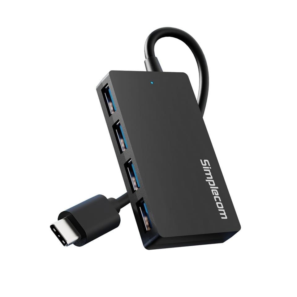 Simplecom CH352 USB-A to 4xPort SuperSpeed USB 3.2 Gen1, 5Gbps, plug play, bus-powered, ABS, 76×41×11mm, 35g, 15cm cable, Win/macOS/Linux compatible