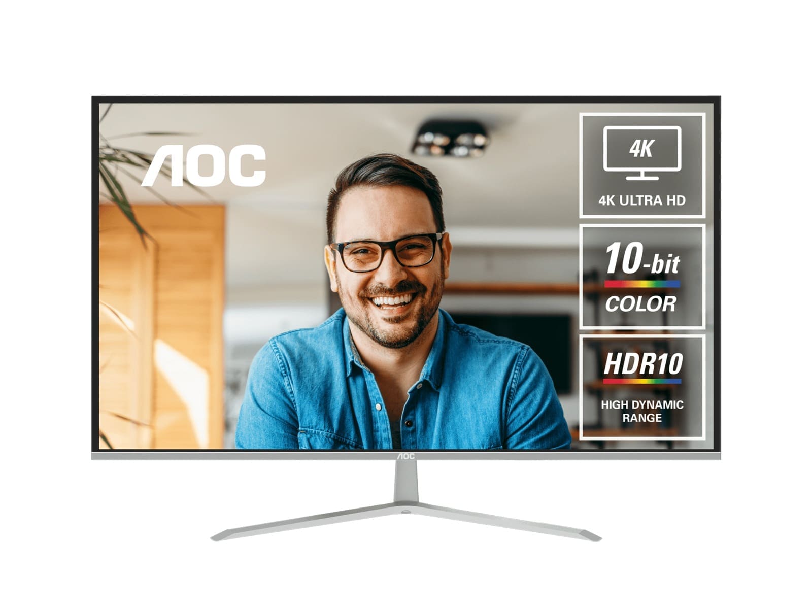 AOC 31.5" 4K Monitor – UHD 3840×2160 @60Hz, VA panel, 4ms GtG, 124% sRGB, DP 1.4, HDMI 2.0, 1.07B colors, Delta E<2, tilt adjustable (LS)