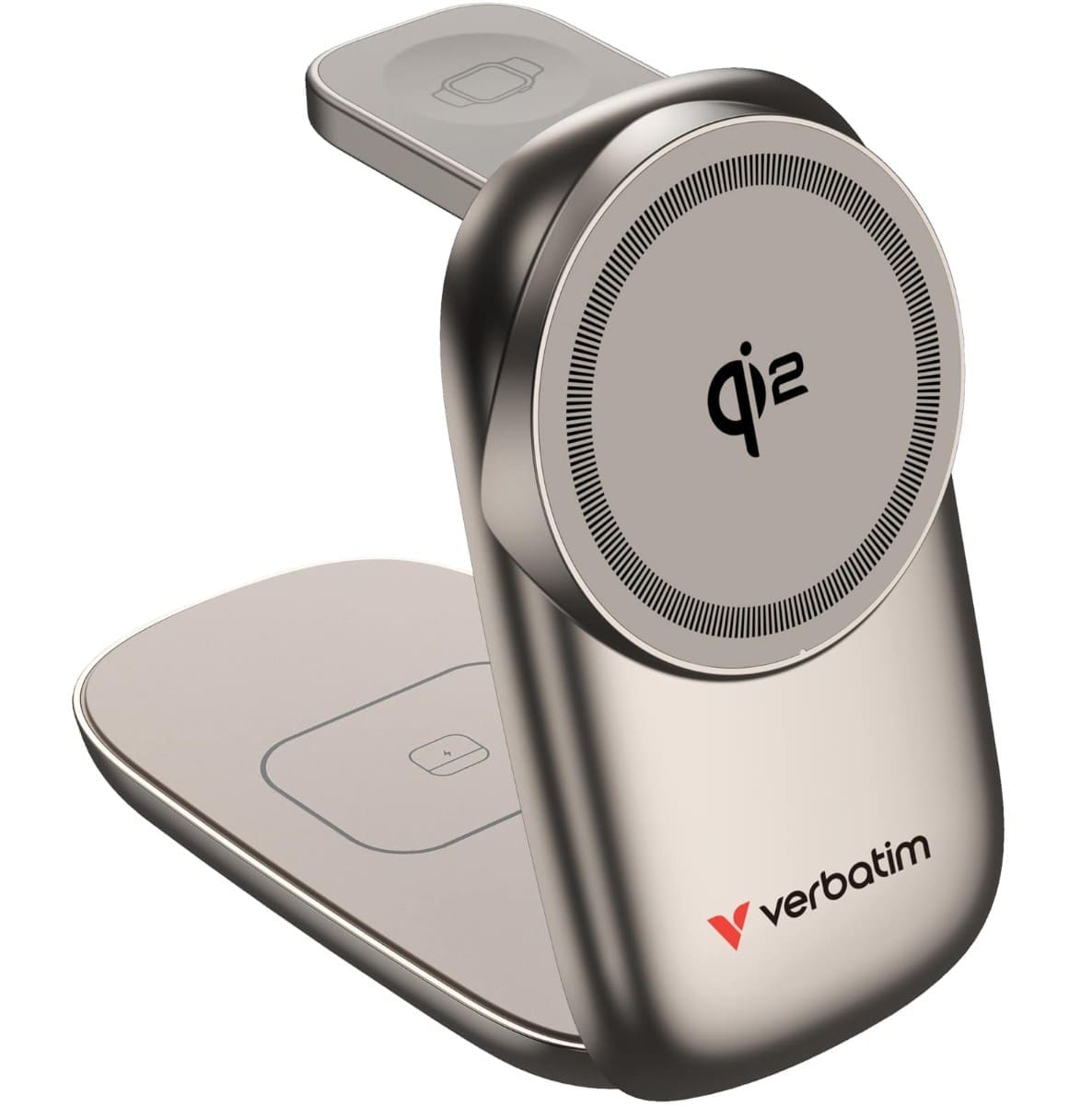 Verbatim 3 in 1 Wireless Docking Qi2 Certified, Magnetic Wireless Charging. 2.5W/5W/15W