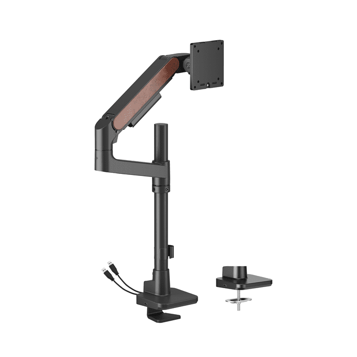 Brateck LDT81N-C012UCP Fusion Heavy-Duty Pole-Mounted Gas Spring Monitor Arm with USB-A/USB-C Ports For most 17"~49" Monitors, Fine Texture Black(New)