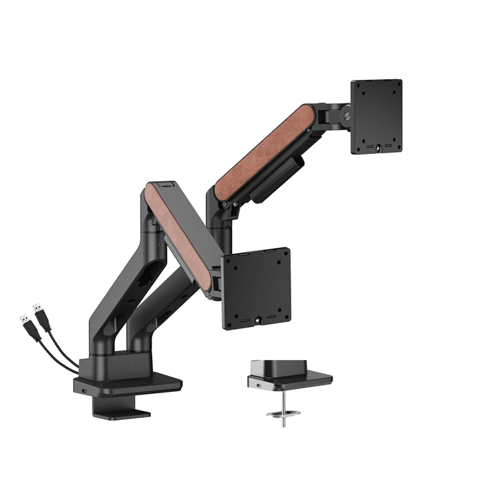 Brateck LDT81N-C024UC Fusion Heavy-Duty Gas Spring Dual Monitor Arm with USB-A/USB-C Ports For most 17"~35" Monitors, Fine Texture Black(New)