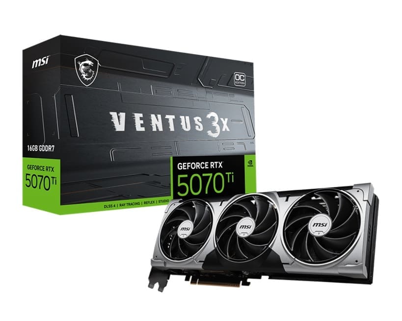 MSI nVidia GeForce RTX 5070 Ti 16G VENTUS 3X PZ OC, 16GB GDDR7, 8960 CUDA cores, 28Gbps, 300W, PCIe Gen 5, 4-display support, up to 8K, HDMI 2.1b, 16-