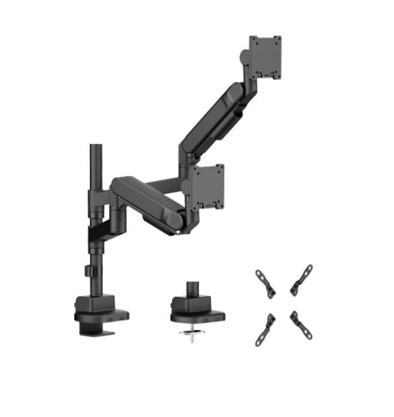 Brateck LDT92-C024P-B Future-Proof Heavy-Duty Pole-Mounted Gas Spring Dual Monitor Arm, Fit Screen Size: 24"-57", Weight Capacity:2~27kg (LS)
