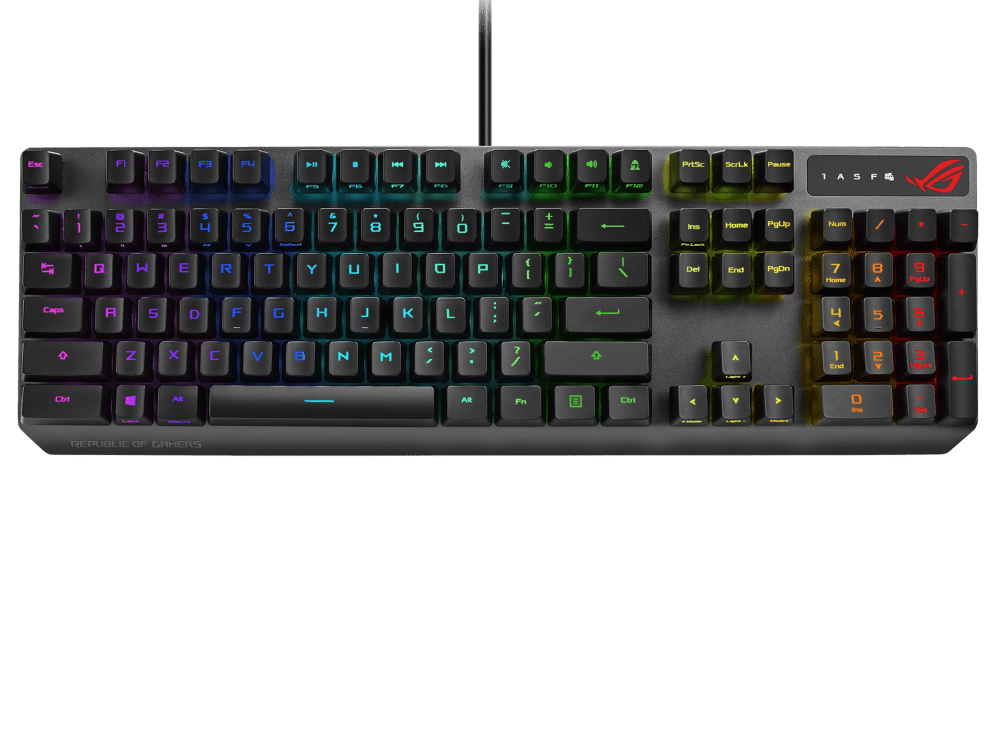 ASUS XA05 ROG STRIX SCOPE RX Blue Switch Optical Gaming Keyboard for FPS, RGB, USB 2.0 Passthrough, Alloy Top, Stealth Key,