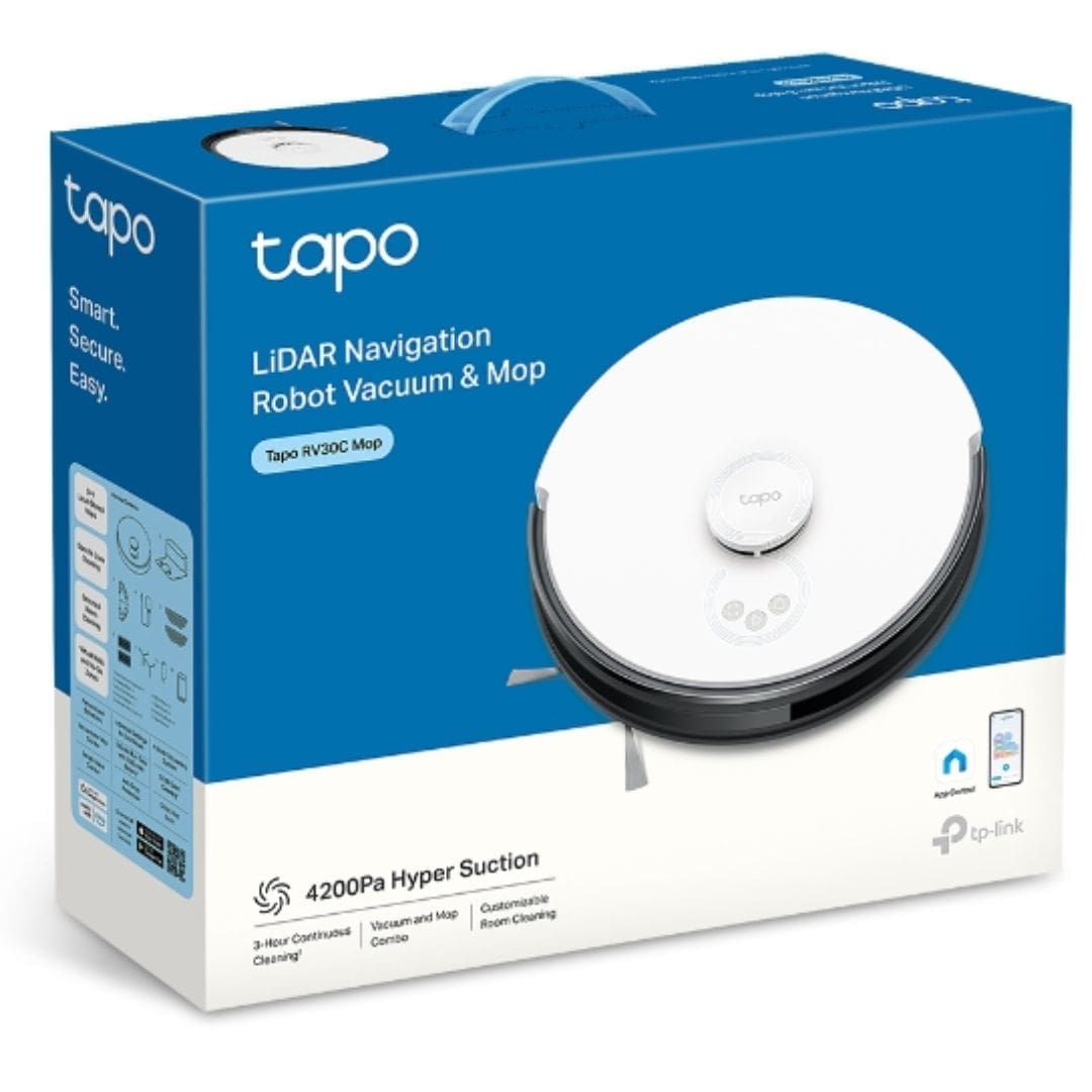 TP-Link Tapo RV30C Mop LiDAR Navigation Robot Vacuum Mop, 4200Pa Hyper Suction, Auto-Charging, 3200mAh Battery for Long-lasting, Auto-Charging