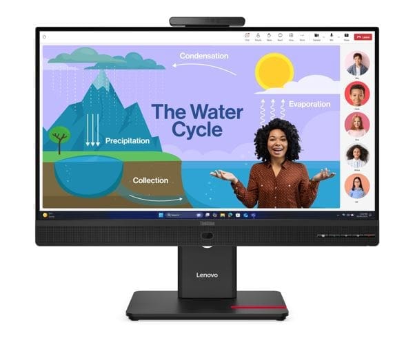 LENOVO ThinkVision T24D-4V 23.8"24" FHD IPS Monitor 1920x1080 16:9 Height Adjustable Tilt Swivel Pivot DP HDMI USB-C hub LAN Hub built-in Webcam Speak