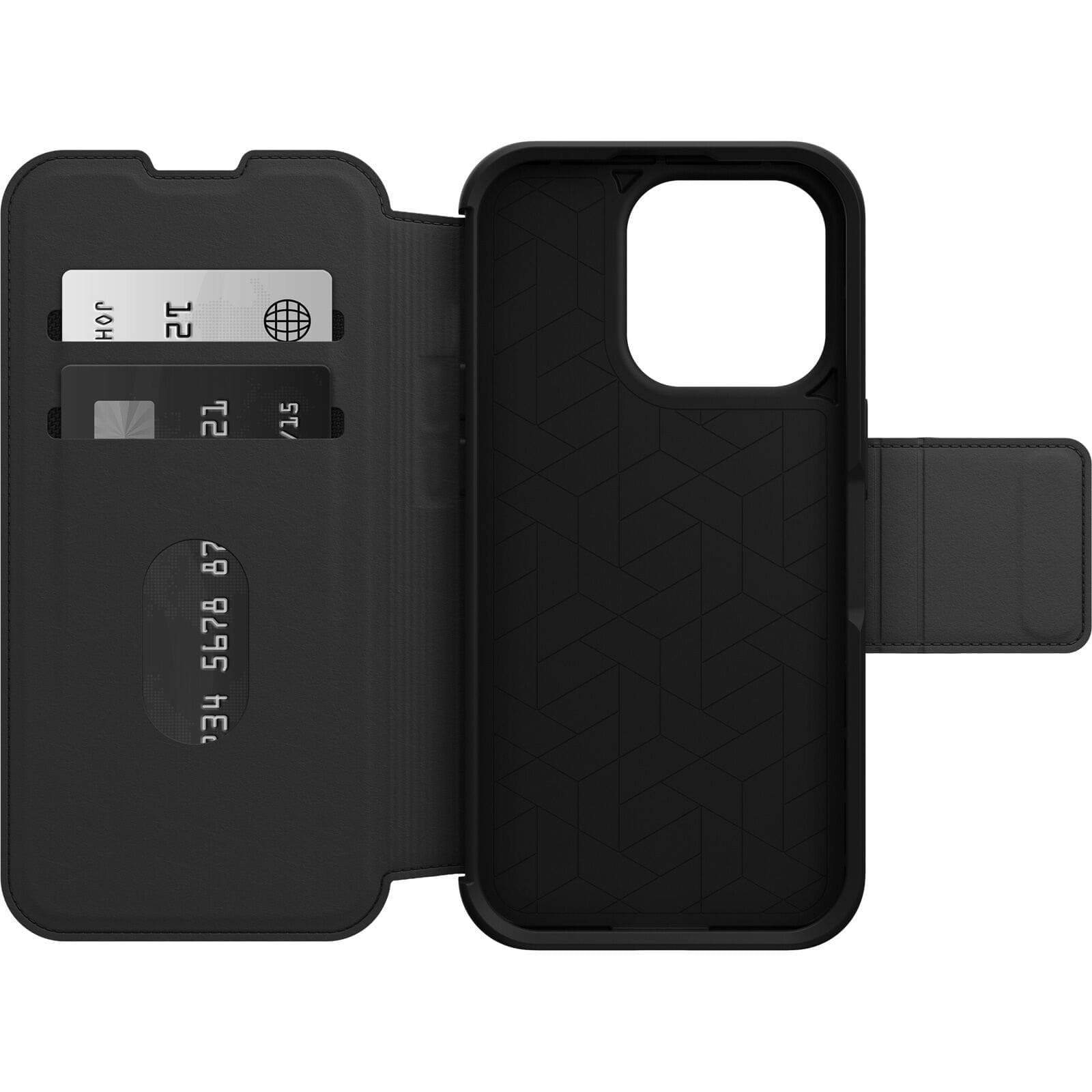 OtterBox Strada Apple iPhone 14 Pro Case Black - (77-88564), DROP+ 3X Military Standard, Leather Folio Cover, Card Holder, Soft Touch,7 Years Warranty