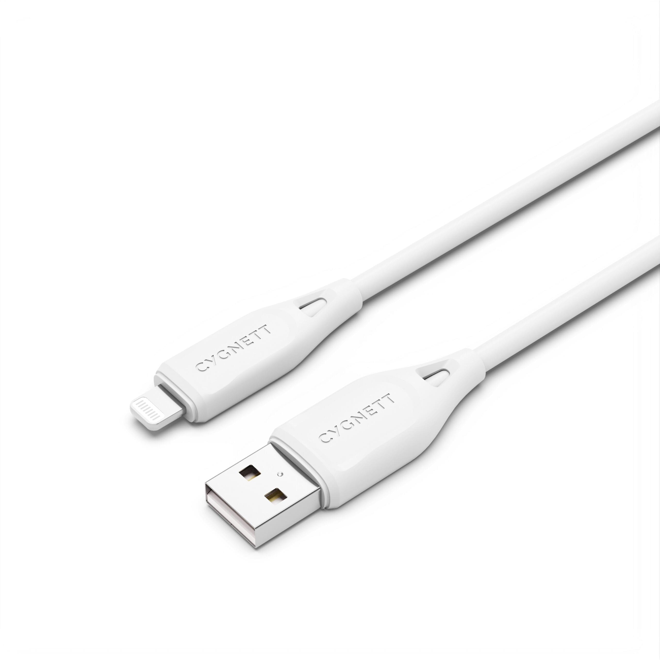 Cygnett Essentials Lightning to USB-A (2.0) Cable (1M) - White (CY4700PCCAL), 2.4A/12W, 480Mbps, Turbo Charge, Apple iPhone, 2 Years Warranty