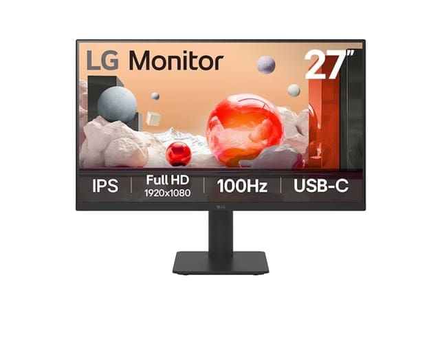 LG 27” IPS Full HD monitor with USB-C, 1920x1080, 100Hz, 5ms, 65W PD, IPS, 3-side borderless, tilt/height stand