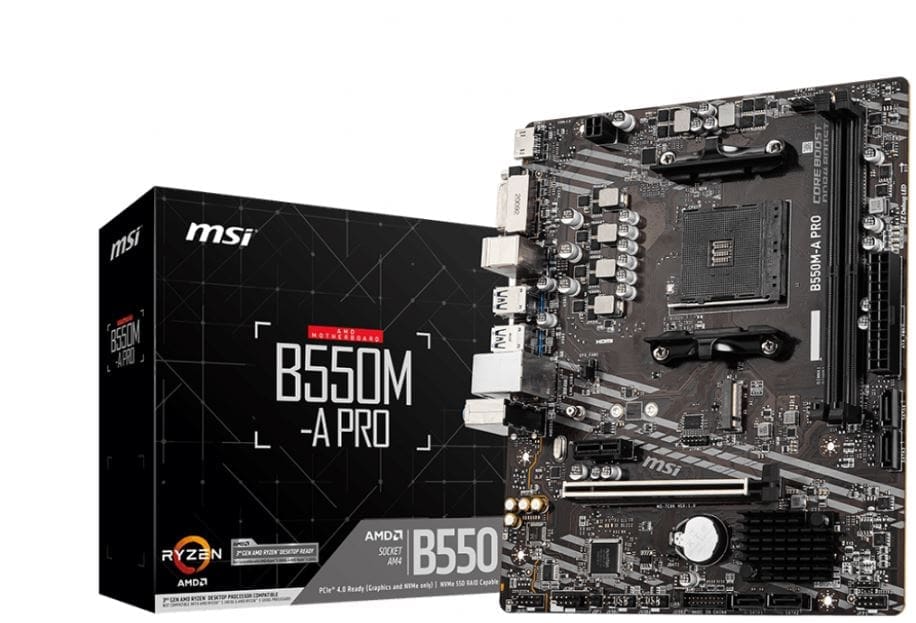 MSI B550M-A PRO Motherboard AMD Ryzen AM4, 2xDDR4, support up to 64GB, 1xPCIe 4.0/3.0 x16 slot, 2xSATA 6Gb, 6xUSB3.0, 6xUSB2.0, DVI-D, HDMI