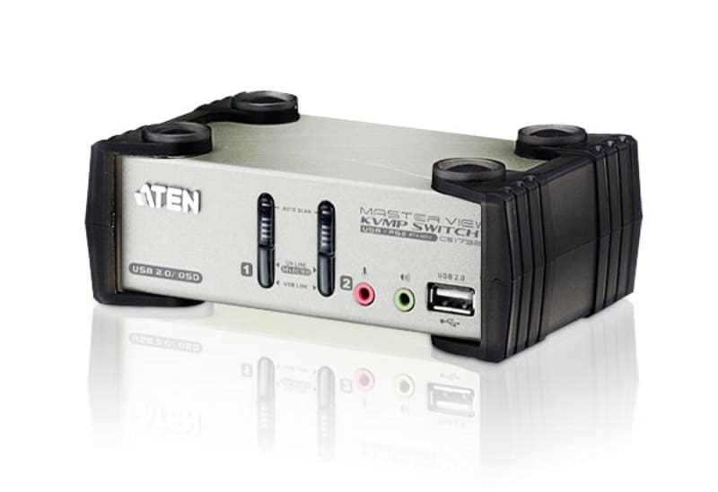 Aten Desktop KVMP Switch 2 Port Single Display VGA w/ audio OSD, 2x Custom KVM Cables Included, 2x USB Port, Selection Via Front Panel