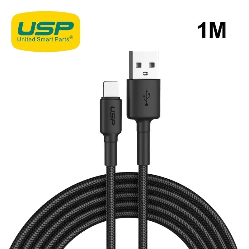 USP BoostUp Lightning to USB-A Cable (1M) Black - Quick Charge Connect, 2.4A Rapid Charge, Nylon Weaving,Apple iPhone/iPad/MacBook, 2 Years Warranty