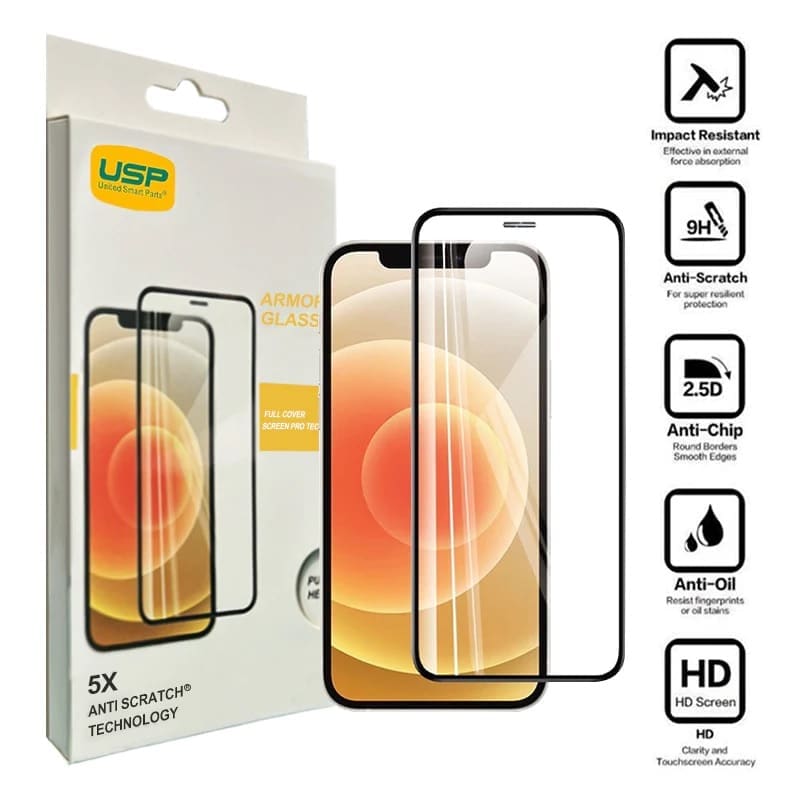 USP Apple iPhone 14 Pro (6.1") Armor Glass Full Cover Screen Protector - Impact-Resistant, Smooth Edges, 3 Years Warranty