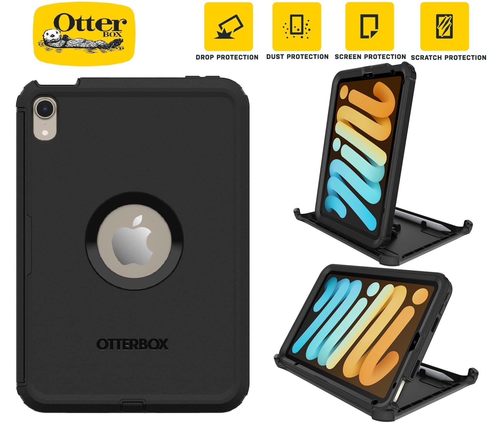 OtterBox Defender Apple iPad Mini (8.3") (A17 Pro) (7th Gen) / iPad Mini (8.3") (6th Gen) Case Black - (77-87476), 7 Years Warranty
