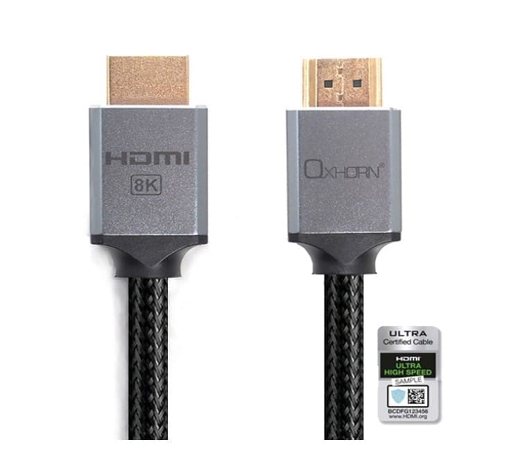 Oxhorn HDMI2.1 8K@60Hz 3D Ultra Certified Ethernet Aluminum Header Cable 1.8m Male to Male Retail Pack