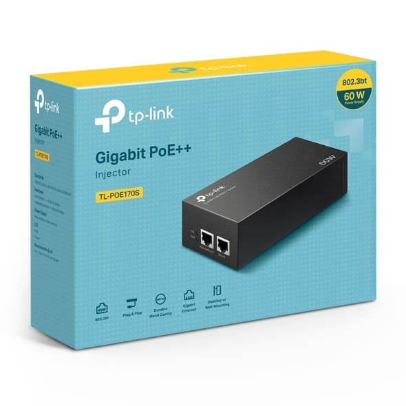 TP-Link TL-POE170S Omada PoE++ Injector, 2 Gigabit Ports, 802.3af/at/bt, Integrated Power Supply, Wall Mountable, Plug Play