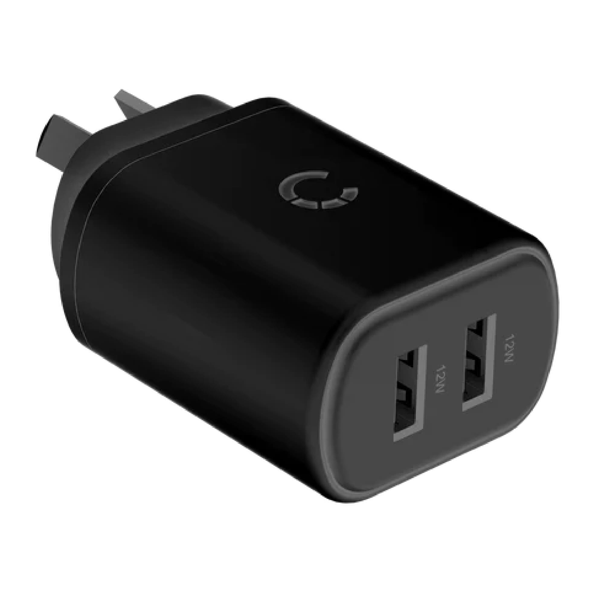 Cygnett PowerPlus 12W Dual Port Wall Charger - Black (CY3672PDWLCH), 2x USB-A (12W), Lightweight Compact Design, Charge 2x Devices, 2 Years Warranty