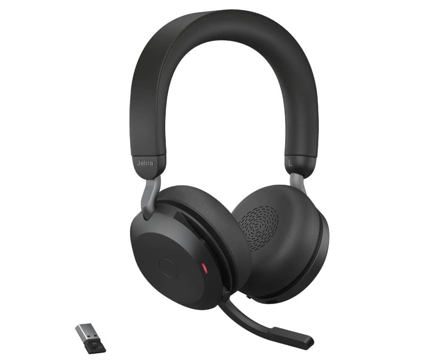 Jabra Evolve2 75 USB-C Link380a UC Stereo Black, 8-Mic Technology, 36 Hours Battery Fast Charge, Dual-Foam Tech, Discreet Hide-Away Boom Arm