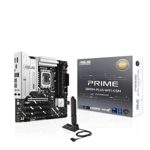 ASUS PRIME Z890M-PLUS WIFI-CSM LGA1851 mATX Motherboard, DDR5 256GB, PCIe 5.0, 3×M.2, 2.5GbE, Wi-Fi 7, USB 20Gbps Type-C