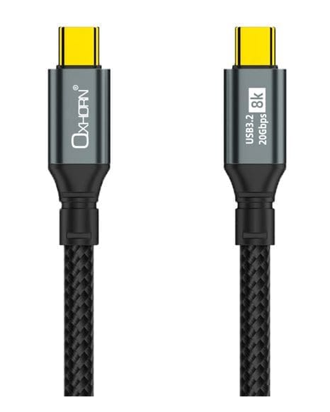 Oxhorn USB 3.2 Gen 2×2 1m USB-C to USB-C 20Gbps 8K@60Hz 20V 100W E-Marker Chip Black fast charging Video cable Laptop Phones Tablet USB-C Device