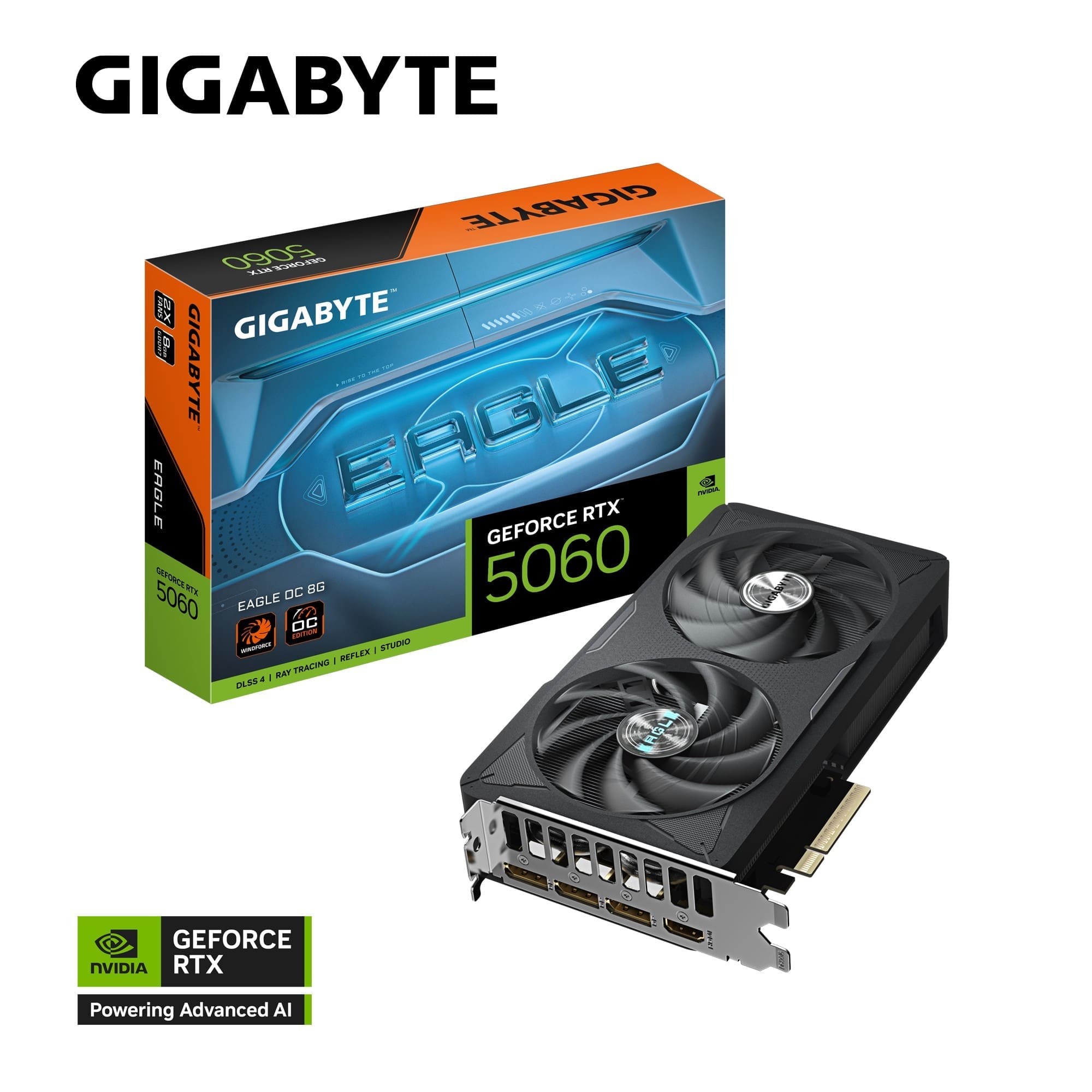 Gigabyte GeForce RTX™ 5060 EAGLE OC 8G, 2550 MHz, CUDA 3840, 28 Gbps, GDDR7, 128 bit, PCI-E 5.0, PSU 450W, DisplayPort 2.1b *3 HDMI 2.1b x1