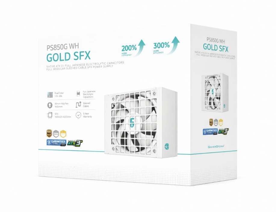 DeepCool PS850G WH 850W Gamer Storm SFX ,Full Japanese Electrolytic Capacitors, Cybenetics Platinum /PPLP Gold, Fluid Dynamic Bearing