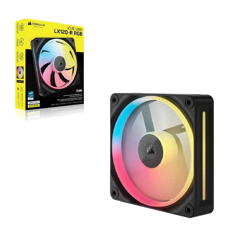 Corsair iCUE LINK LX120‑R RGB 120 mm PWM Reverse Fan Expansion Single Pack – Black: 66.7 CFM, 2400 RPM, 37.7 dBA, 0.4 A,Static Pressure, Magnetic Dome