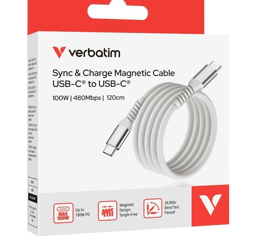 Verbatim Sync Charge USB C to USB C 100W Magnetic 120 cm - Grey