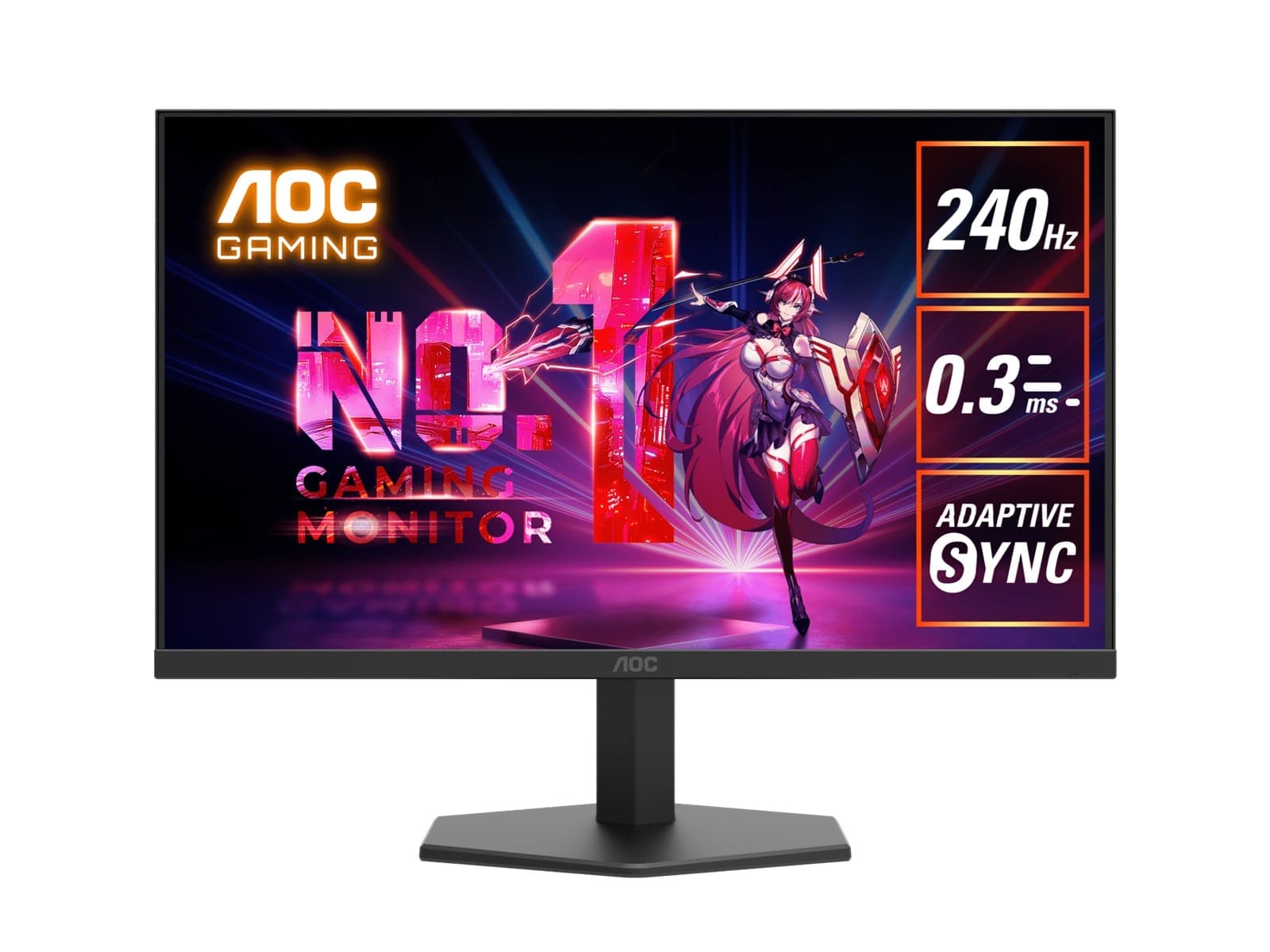 AOC 23.8" IPS 1920 × 1080 FHD, 240Hz, HDR10, 0.3ms,Adaptive Sync,HDMI 2.0 × 1, DisplayPort 1.4 × 1, Gaming Monitor (LS)