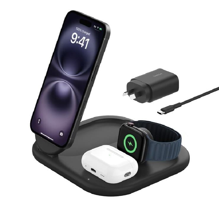 Belkin BoostCharge 3-in-1 Magnetic Foldable Qi2 Wireless Charger 15W + 36W Wall Charger + USB-C Cable (1.5M) - Black (WIZ029auBK), 2 Years Warranty